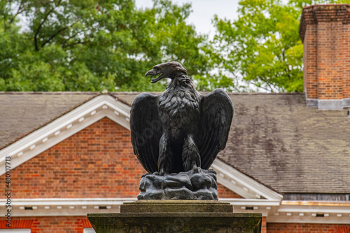 eagle statue in front of a building