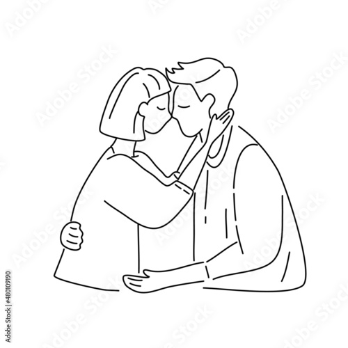 Couple in love, hand draw doodle cartoon vector illustration for valentine's day concept.