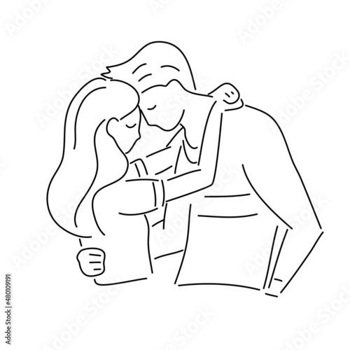 Couple in love, hand draw doodle cartoon vector illustration for valentine's day concept.