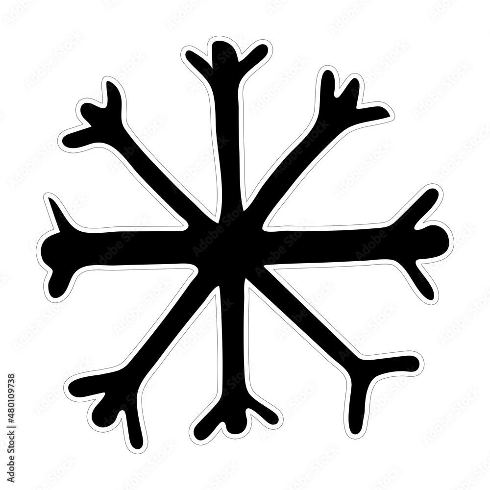 Hand Drawn Black and White Doodle Sketch Snowflake Sticker. Hand Drawn Black and White Doodle Sketch Snowflake Sticker.