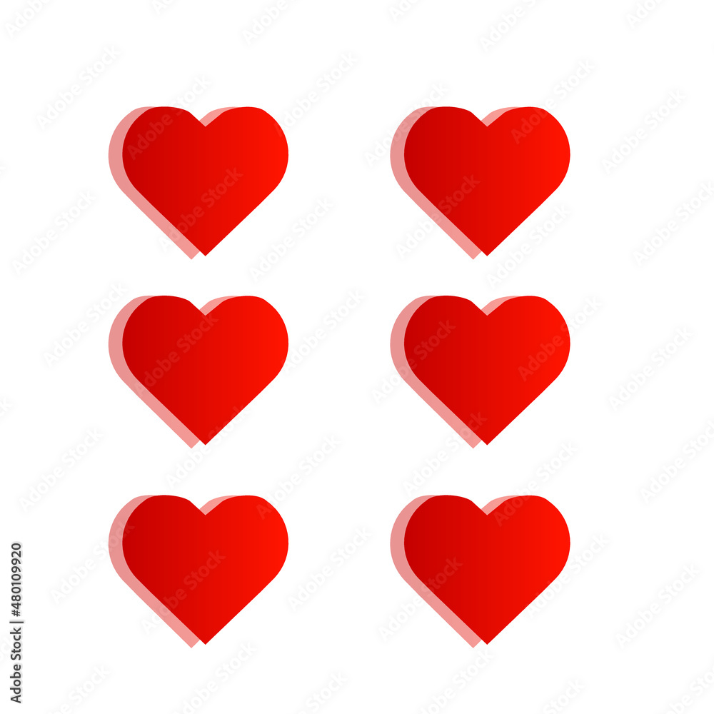 Red hearts icons. Vector illustration.