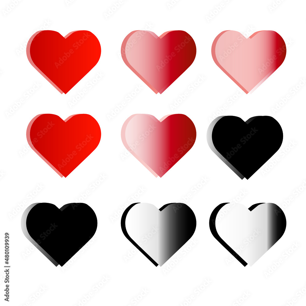 Red hearts icons. Vector illustration.