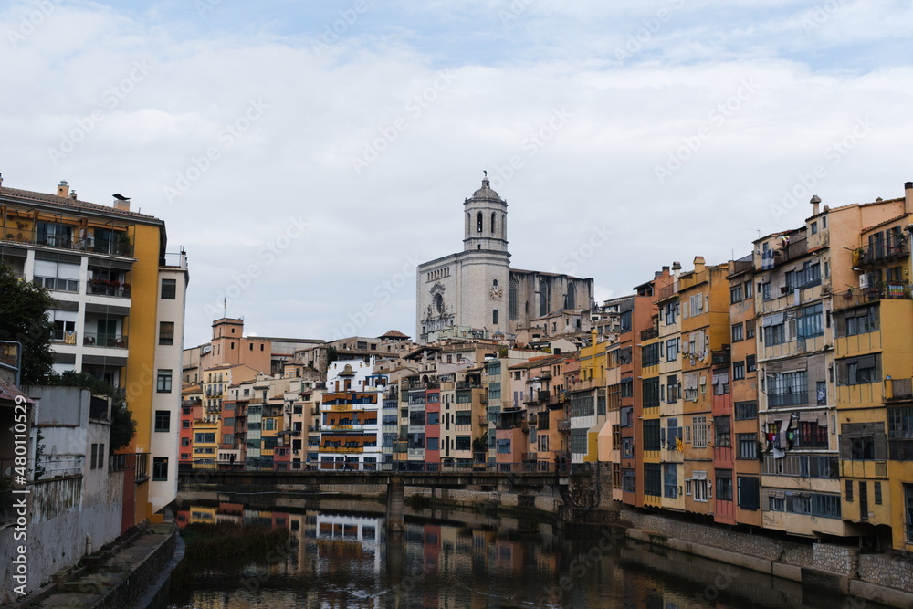Colourfull houses along the river Onyar in Girona, Spain. 