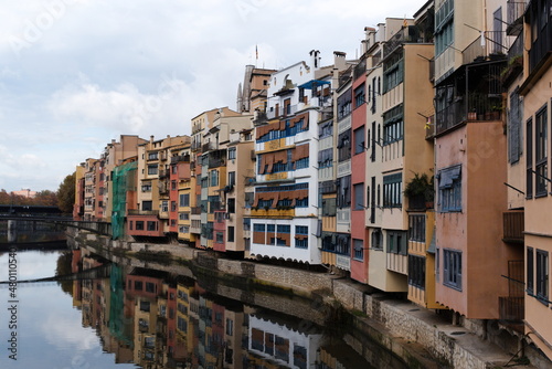 Colourfull houses along the river Onyar in Girona  Spain. 
