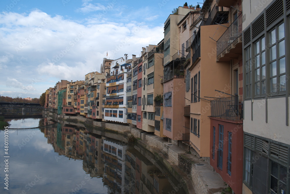 Colourfull houses along the river Onyar in Girona, Spain. 
