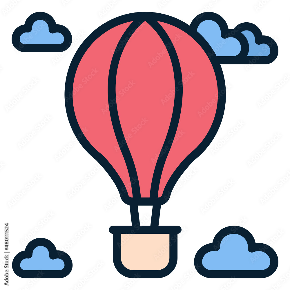Hot Balloon Air filled line color icon Hot Balloon Air filled line color icon