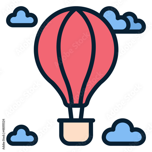 Hot Balloon Air filled line color icon