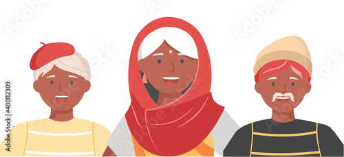 Multiethnic group of people standing together community and togetherness concept, diversity portrait. Characters men and women isolated on white. Crowd community. Social diversity friends or relatives