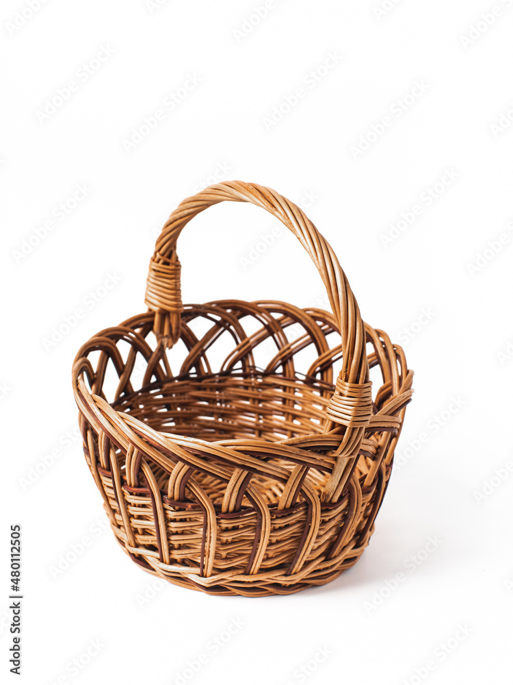 Wicker basket isolated on white background.