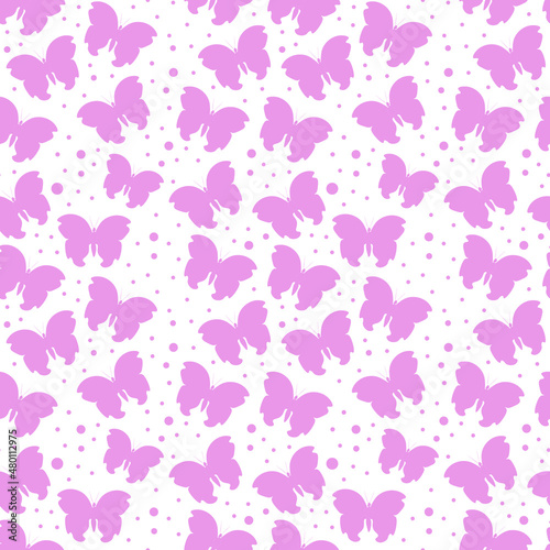 Vector seamless pattern with pink silhouettes of butterflies for Valentine s Day background.Simple print with summer insect in doodle style.Design for packaging textiles wrapping paper scrapbook.