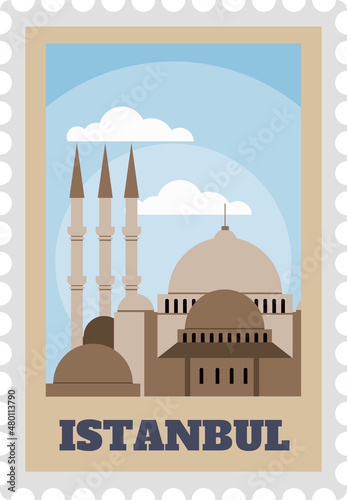 Istanbul turkey postal stamp with sight vector