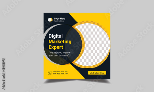 Digital business marketing banner and Business podcast  for social media post template, Set of modern banner design with place for the photo, Set of Editable minimal square banner template. 
