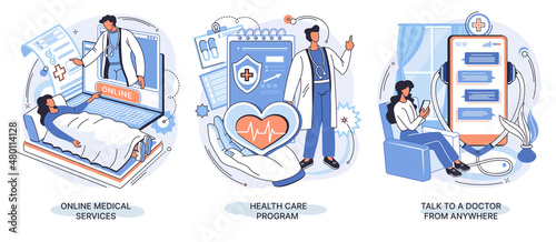 Mobile medicine, mhealth, online doctor. online medical services, health care program, talk to doctor from anywhere. Smartphone with medical application. Digital health and medical consultation