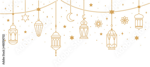 Foto Arabic traditional Ramadan Kareem eastern lanterns garland