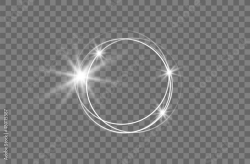 Abstract luxury white vector light flare semicircle and spark light effect. Sparkling glowing round frame on transparent. Starlight moving background. Glow blurred space for message or logo