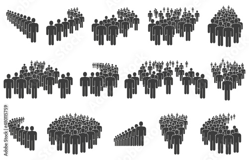 Crowd silhouettes, business people queue, group lining up. People group icons, queuing crowd, business social community or team vector illustration set