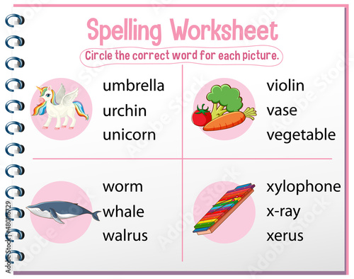Spelling worksheet template for kids