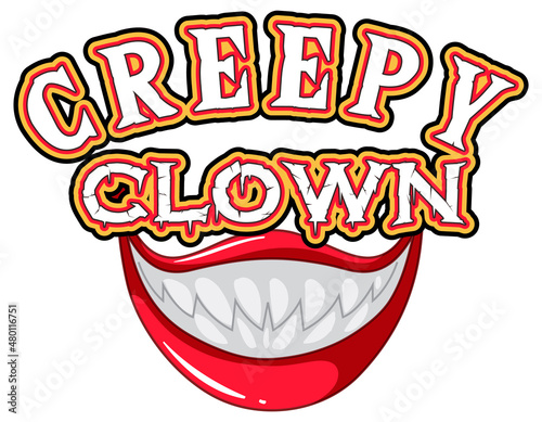 Creepy clown word logo with scary clown mouth