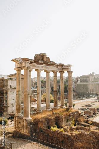 ruins of ancient rome. details of the Roman forum. ancient dilapidated imperial columns