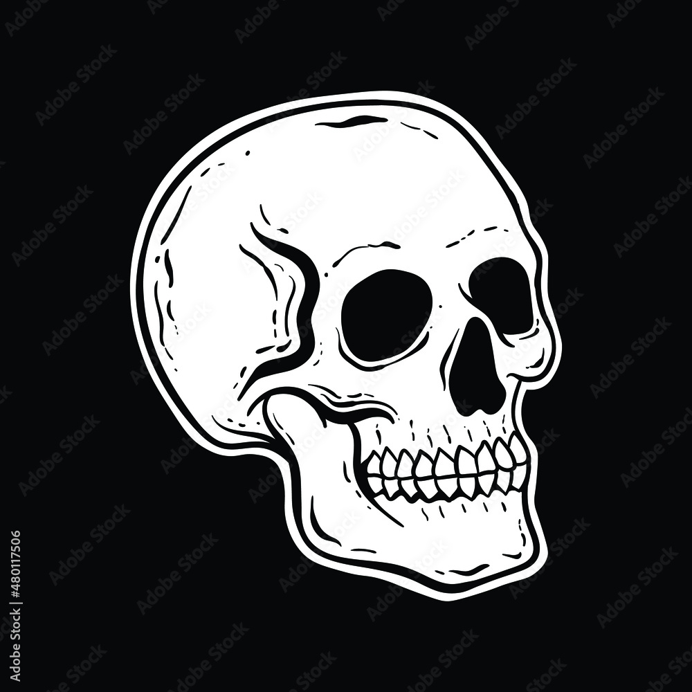 skull black and white hand drawn style, premium vector
