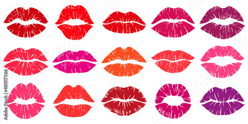 Fototapeta Woman lips red lipstick kiss prints, lip kisses elements