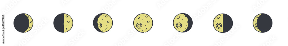 Fototapeta premium Vector set of moon phases line icons