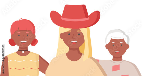 Multiethnic group of people standing together community and togetherness concept, diversity portrait. Characters men and women isolated on white. Crowd community. Social diversity friends or relatives