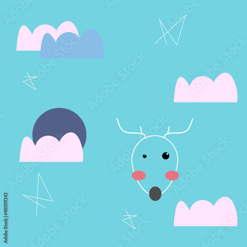 Deer seamless pattern with background cartoon style. Vector illustration.