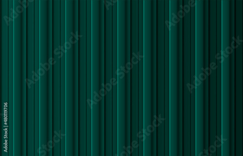 Abstract green background with vertical volumetric lines. Vector illustration.