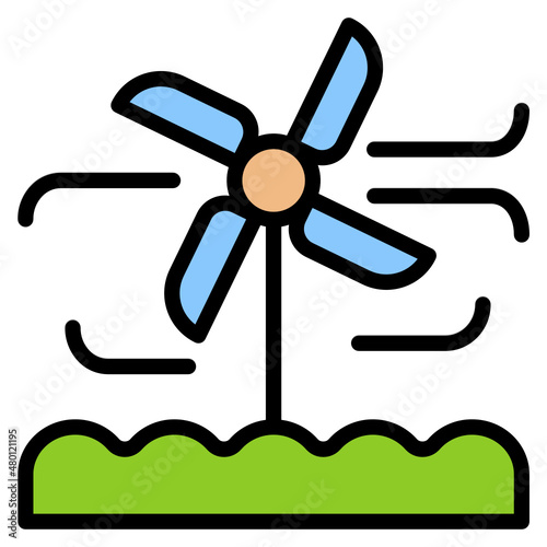 Wind Turbine filled line color icon