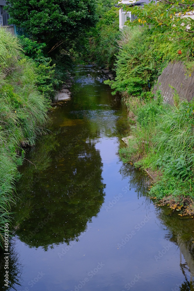 The sky reflected in the waterway The sky reflected in the waterway