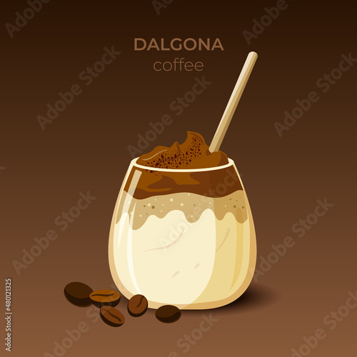 Dalgona coffee. Cold or hot coffee drink. 