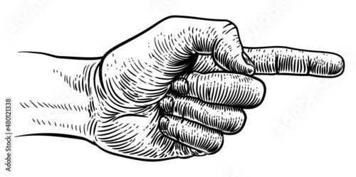 Hand Pointing Direction Finger Engraving Woodcut