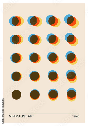 Minimal 20s geometric design poster, vector template with primitive shapes