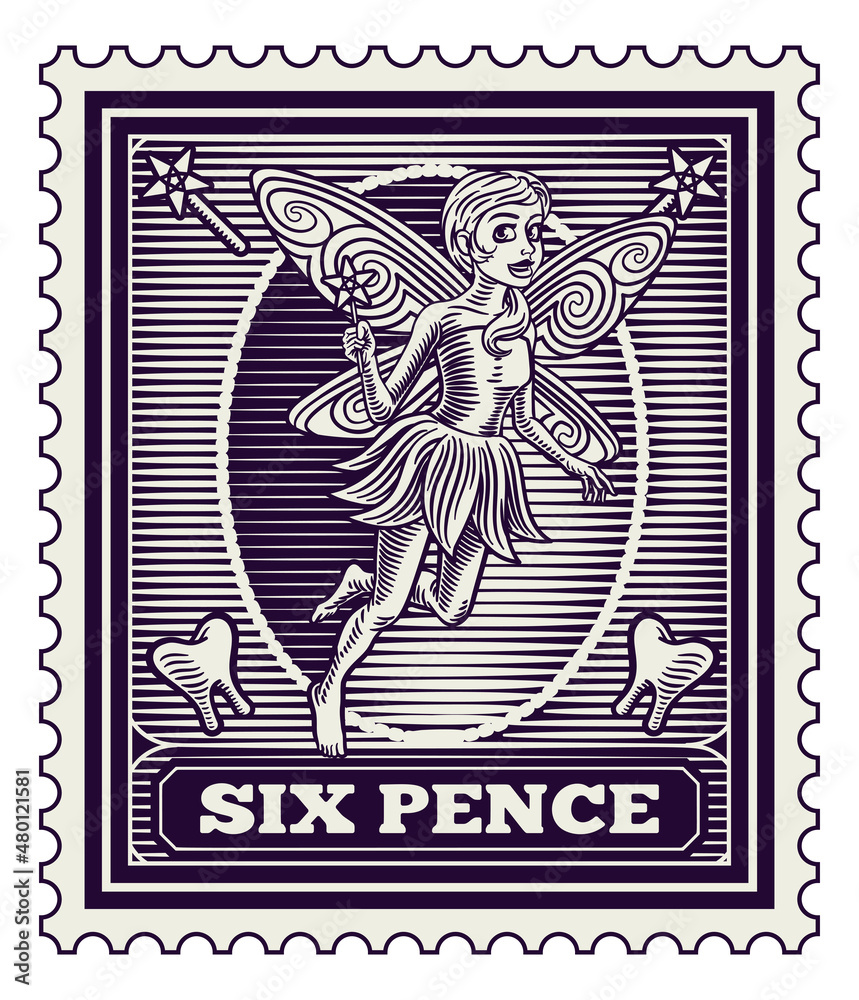 Obraz premium Tooth Fairy Postal Letter Postal Postage Stamp