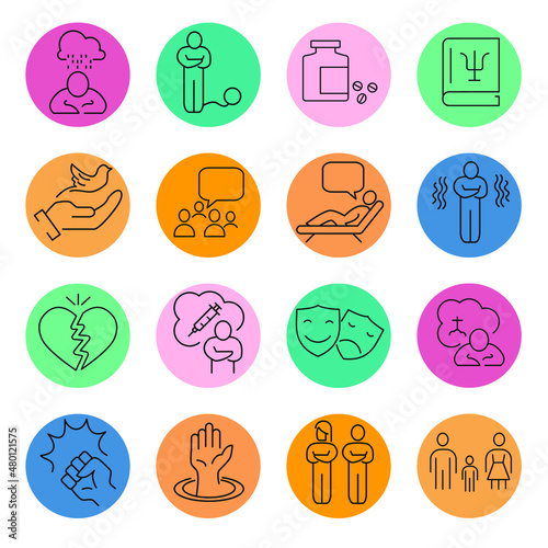 Psychology icon set . Psychology symbol pack vector elements for infographic web. with trend color