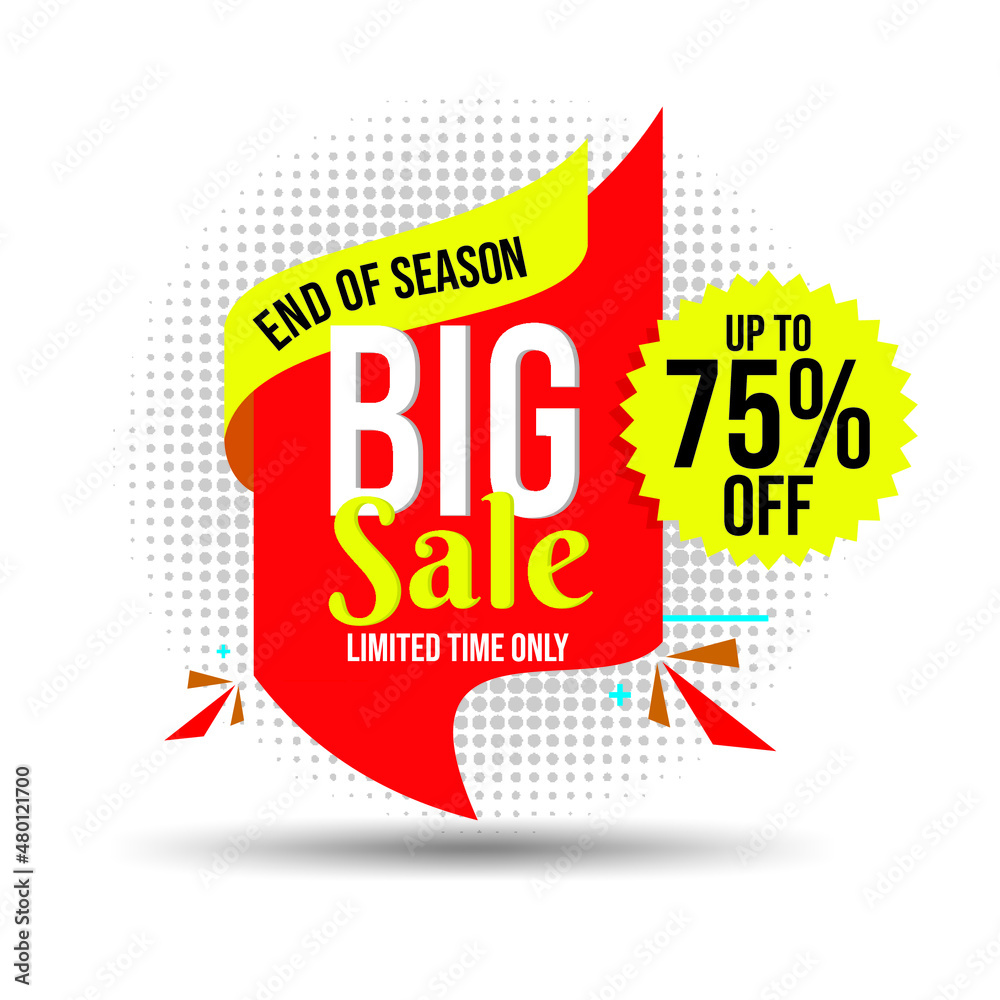 Vettoriale Stock Sale banner template design, Big sale special up to 75%  off. Super Sale, end of season special offer banner. vector illustration. |  Adobe Stock