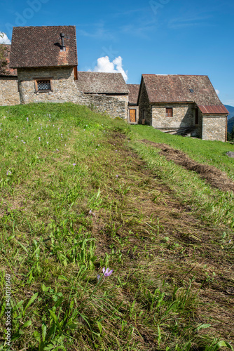 Summer in the stables of Orias in Carnia. Ancient constructions