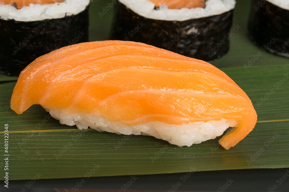 sushi with red trout close-up view sushi with red trout close-up view
