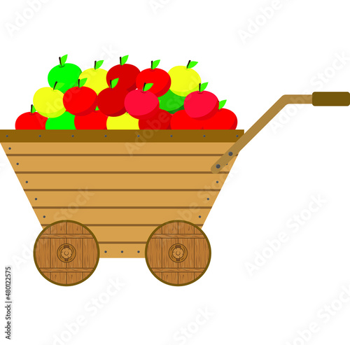 A cart full of apples. Extraction of fruits and vegetables.