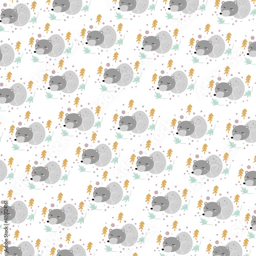Hand drawn seamless pattern abstract sleeping cute bear cartoon premium vector 
for kids and baby. Print on cloth, fabric, linen, textile and wallpaper background