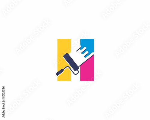 Colorful Letter H With Paint Roll Logo Icon 001