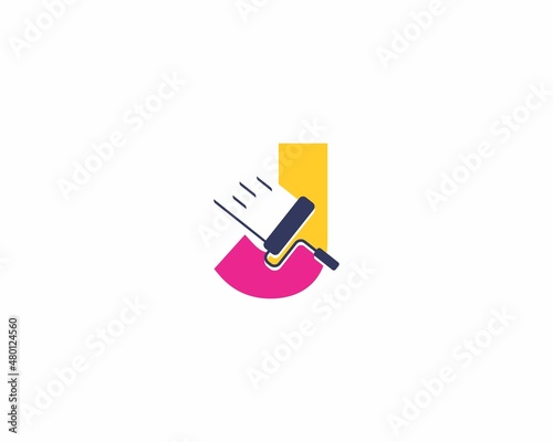 Colorful Letter J With Paint Roll Logo Icon 001