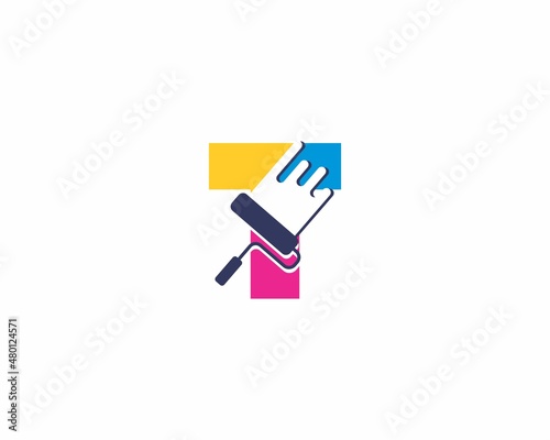 Colorful Letter T With Paint Roll Logo Icon 001
