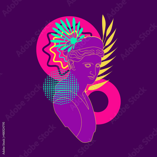 acid Greek sculptures in psychedelic style. Crazy out style in everyday life for advertising, prints, booklets. The concept of new in old
