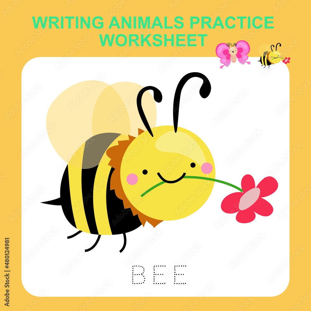 Illustration of writing insect practice worksheet. Educational ...