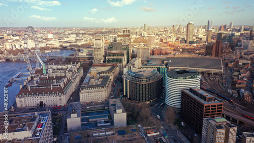 Aerial drone photo of famous central train station of Waterloo, London, United Kingdom