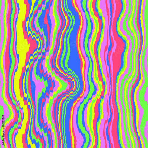 Abstract Hand Drawing Vertical Distorted Wavy Stripes Seamless Vector Pattern with Multicolored Background