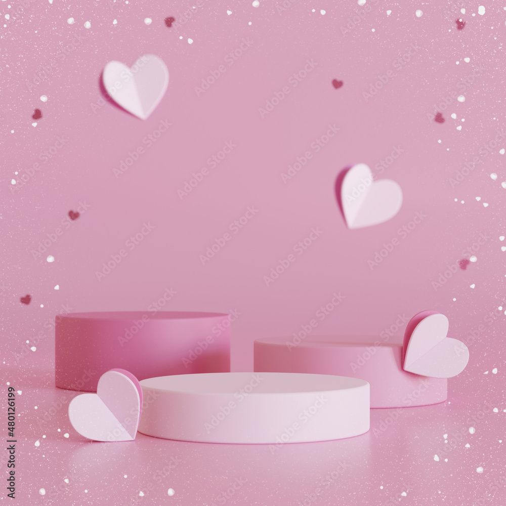 Valentine's day background with podium for product display. 3d rendering.