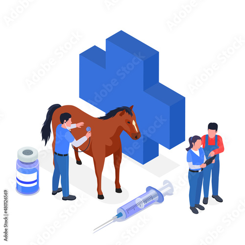 Isometric Farm Animals Veterinary Icon Set